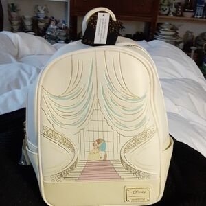 NWT Beauty And Beast Loungefly Cream and Gold Disney Backpack